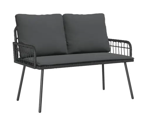 2 Gab. Dārza Galds Ar Spilveniem Melns Poliretangā Vidaxl