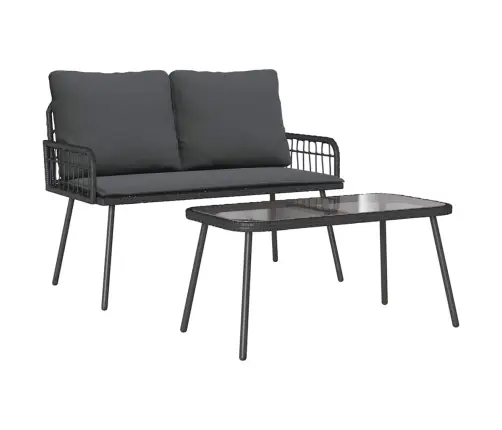 2 Gab. Dārza Galds Ar Spilveniem Melns Poliretangā Vidaxl