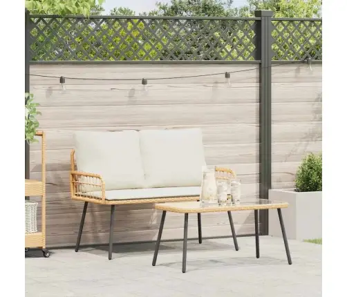 2 Daļu Dārza Ēdamgalds Ar Spilveniem Dabīgajā Poliratanā Vidaxl