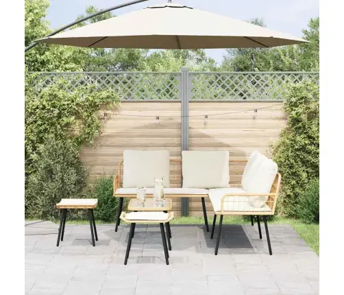 4 Gabalu Dārza Dīvānu Komplekts Ar Spilveniem, Dabīgais Poliratanas Vidaxl