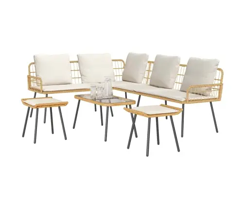 4 Gabalu Dārza Dīvānu Komplekts Ar Spilveniem, Dabīgais Poliratanas Vidaxl