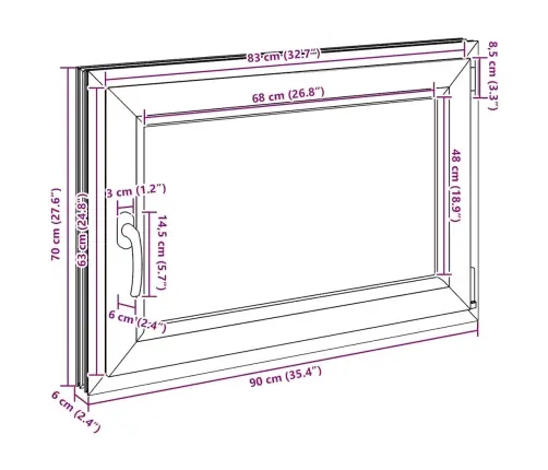 Rūsio Langas "Risor", 90X70 cm Atverčiamas Ir Pasukamas, Din, Dešininis, Baltas