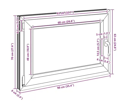 Rūsio Langas "Risor", 90X70 cm Atverčiamas Ir Pasukamas, Din, Kairinis, Baltas