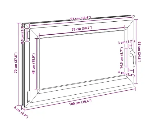 Rūsio Langas "Risor", 100X70 cm Atverčiamas Ir Pasukamas, Din, Kairinis, Antracito Spalvos