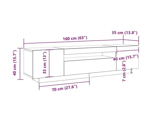 Tv Skapītis Ar Led Gaismu Melnā Ozola Krāsā 160X35X40 Cm Inženierijas Kokam Vidaxl