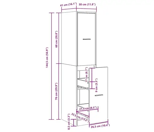 Aptiekas Skapis, Melns Ozols, 30X41X144,5 Cm, Inženierkoks Vidaxl