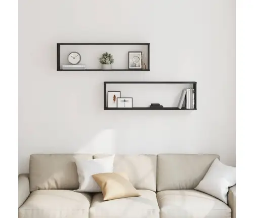 Sienas Kubu Plaukti 2 Gab Melns Ozols 100X15X30 Cm Vidaxl