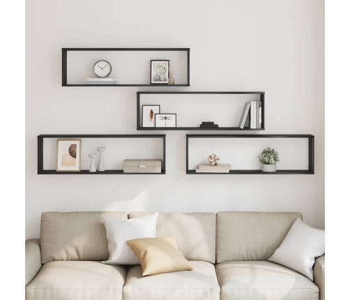 Wall Cube Lentynos 4 Vnt Juodas Ąžuolas 100X15X30 Cm