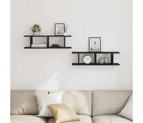 Sienas Plaukti 2 Gab Melns Ozols 75X18X20 Cm Inženierijas Koks Vidaxl