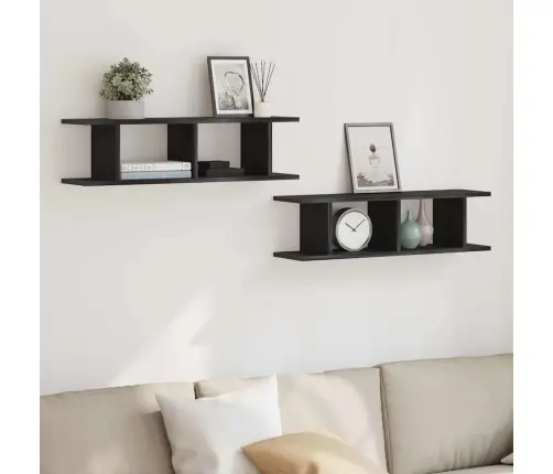 Sienas Plaukti 2 Gab Melns Ozols 75X18X20 Cm Inženierijas Koks Vidaxl