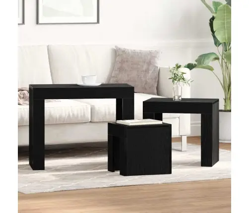 Mājīgi Kafijas Galdiņi 3 Gabali Melna Ozola Inženierijas Koks Vidaxl