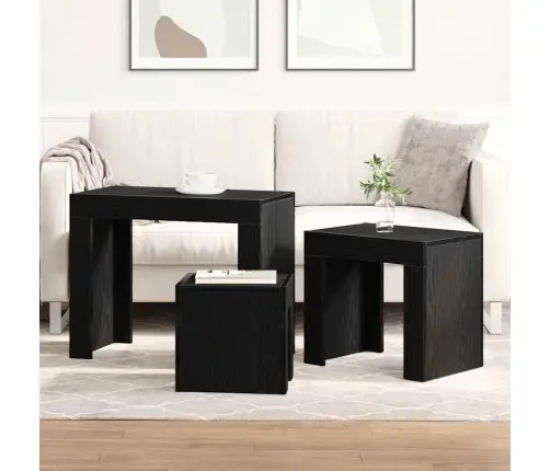 Mājīgi Kafijas Galdiņi 3 Gabali Melna Ozola Inženierijas Koks Vidaxl