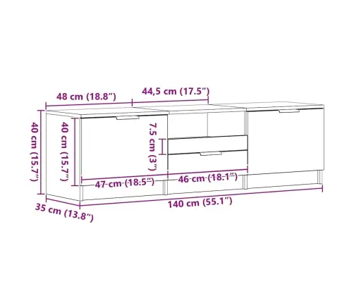 Tv Skapītis - Melns Ozols - 140X35X40 Cm - Izgatavots No Inženierijas Koka Vidaxl