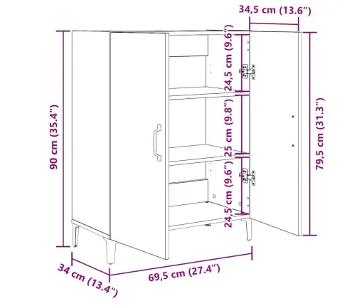 Puhvetkapp, Must Tamm, 69,5 X 34 X 90 cm Tehispuit