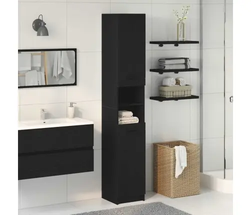 Vonios Spintelė Su Lentyna Juoda Ąžuolo 32 X 34 X 188,5 Cm