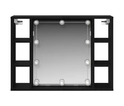 Led Spoguļa Skapītis - Melns Ozols - 76X15X55 Cm - Izgatavots No Inženierijas Koka Vidaxl