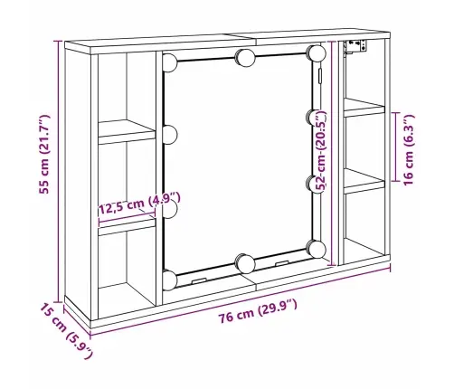Led Spoguļa Skapītis - Melns Ozols - 76X15X55 Cm - Izgatavots No Inženierijas Koka Vidaxl