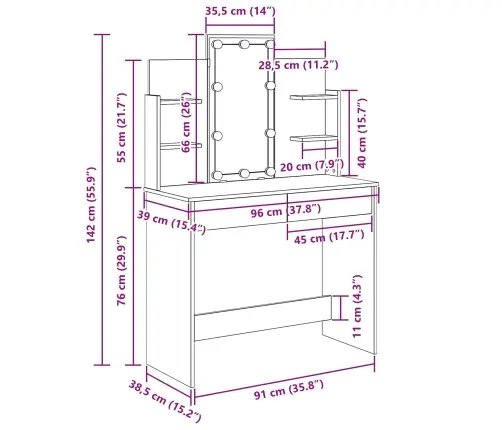 Grimes Galds Ar Led Gaismām Melnā Ozolkoka 96X40X142 Cm Vidaxl
