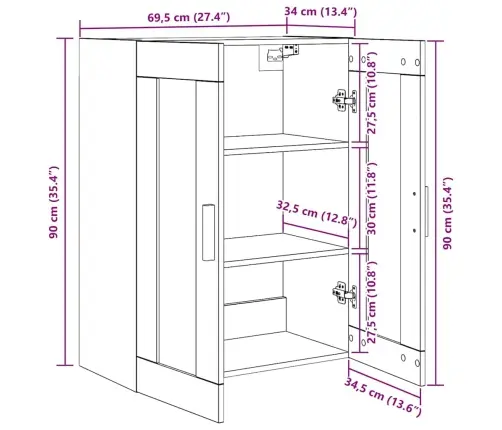 Melna Ozola Sienas Skapis - 69.5X34X90 Cm Vidaxl