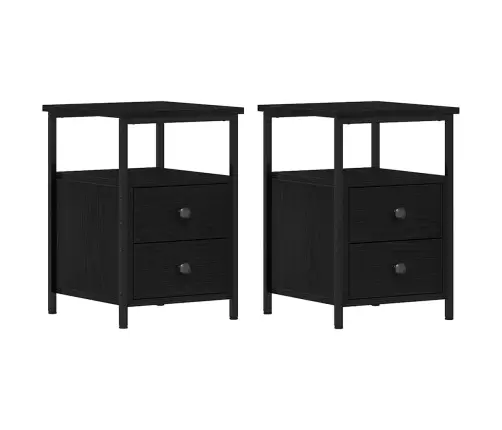 Naktsskapīši, 2 Gab., Melns Ozols, 34X35,5X50 Cm, Inženierkoks Vidaxl