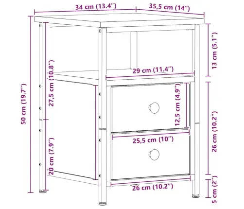 Naktsskapīši, 2 Gab., Melns Ozols, 34X35,5X50 Cm, Inženierkoks Vidaxl