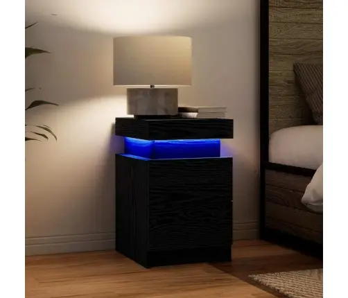 Naktsgaldiņš Ar Led Gaismām 2 Gabali Melna Ozola 35X39X55 Cm Vidaxl