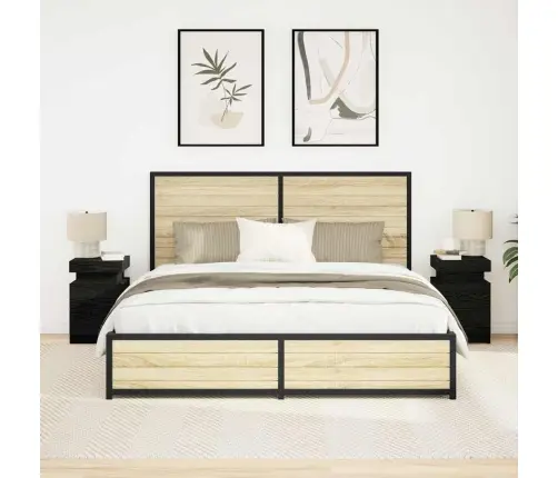 Naktsgaldiņš Ar Led Gaismām 2 Gabali Melna Ozola 35X39X55 Cm Vidaxl