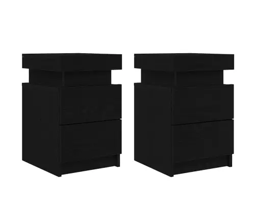 Naktsgaldiņš Ar Led Gaismām 2 Gabali Melna Ozola 35X39X55 Cm Vidaxl