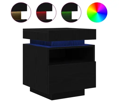 Naktsgaldiņš Ar Led Gaismām Melna Ozola 40X39X48,5 Cm Vidaxl