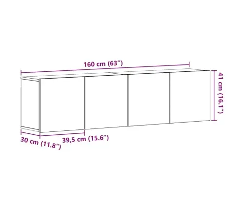 Tv Skapīši, 2 Gab., Melns Ozols, 160X30X41 Cm, Inženierkoks Vidaxl