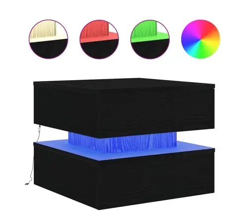 Kafijas Galdiņš Ar Led, Melns Ozols, 50X50X40 Cm Vidaxl