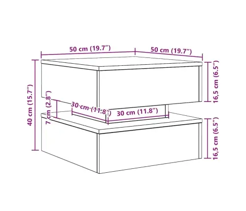 Kafijas Galdiņš Ar Led, Melns Ozols, 50X50X40 Cm Vidaxl