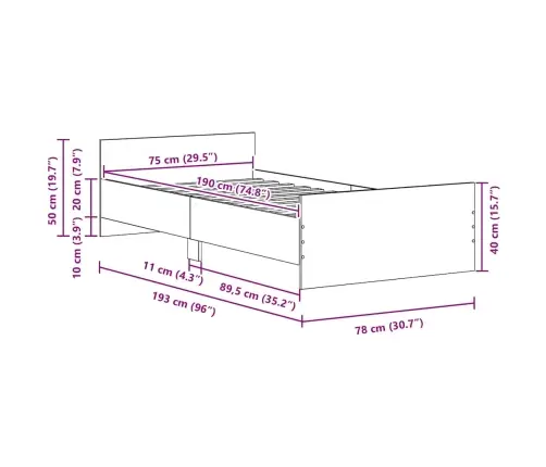 Gultas Rāmis Bez Matrača, 75X190 Cm, Inženierijas Koks Vidaxl