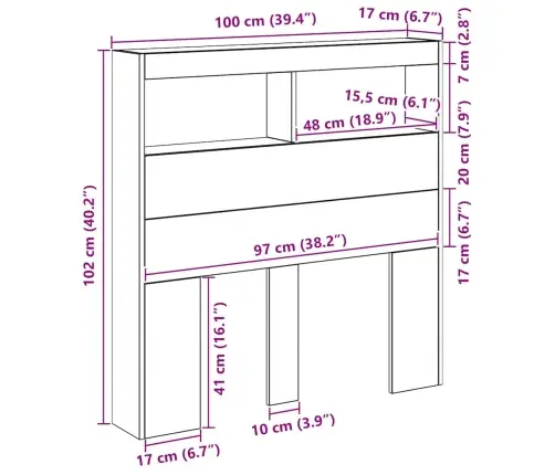 Galvgaļa Skapis Ar Led, Melns Ozola, 100X17X102 Cm Vidaxl