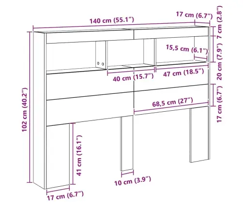 Galvgaļa Skapis Ar Led, Melns Ozola, 140X17X102 Cm Vidaxl