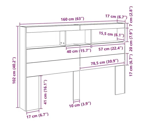Galvgaļa Skapis Ar Led, Melns Ozola, 160X17X102 Cm Vidaxl