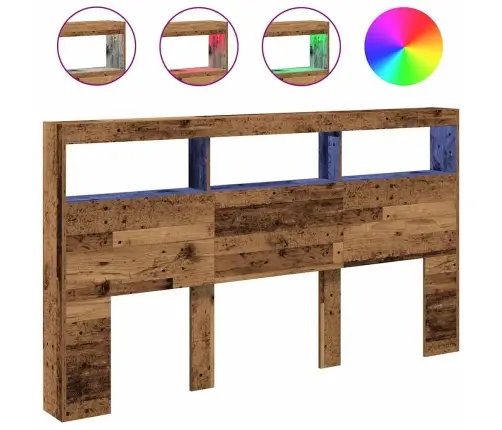 Voodipeatsi Kapp Led-Tuledega, Vana Puit, 180X17X102 Cm