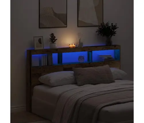 Voodipeatsi Kapp Led-Tuledega, Vana Puit, 180X17X102 Cm