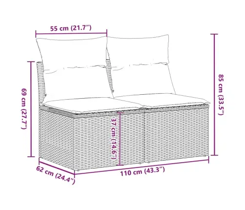 2-Osaline Aiadiivani Komplekt Patjadega, Hall, Rotang/Akaatsia