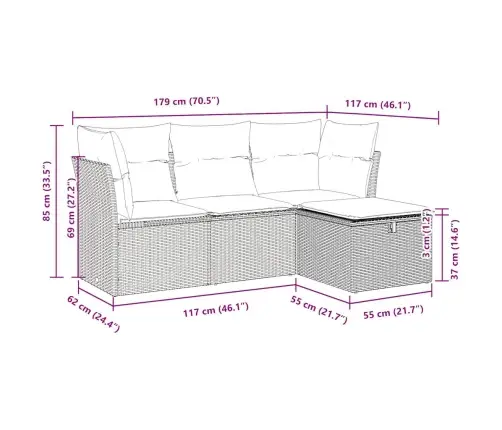 4-Osaline Aiadiivani Komplekt Patjadega, Must, Polürotang