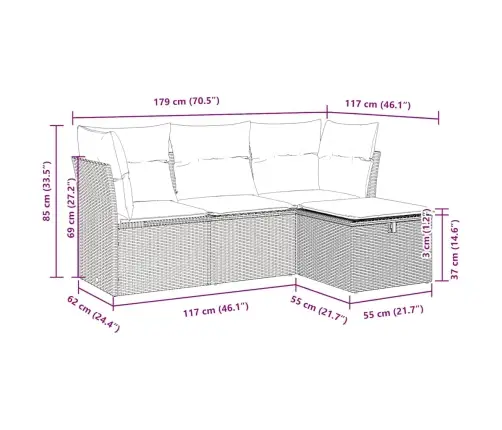 4-Daļīgs Dārza Dīvāna Komplekts, Matrači, Bēša Pe Rotangpalma Vidaxl