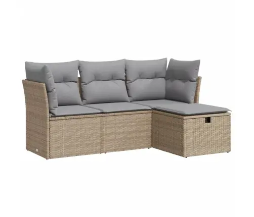 Sofos Komplektas Su Pagalvėlėmis, 4 Dalių, Smėlio, Poliratanas