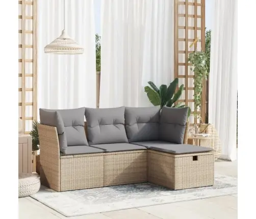 Sofos Komplektas Su Pagalvėlėmis, 4 Dalių, Smėlio, Poliratanas