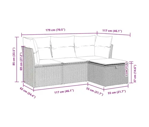 4-Daļīgs Dārza Dīvānu Komplekts,Matrači, Gaiši Pelēka Pe Pinums Vidaxl