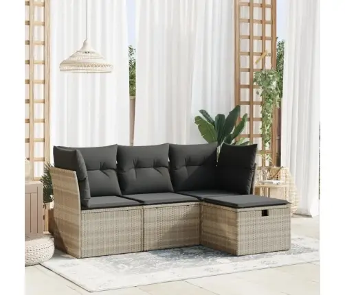 4-Daļīgs Dārza Dīvānu Komplekts,Matrači, Gaiši Pelēka Pe Pinums Vidaxl