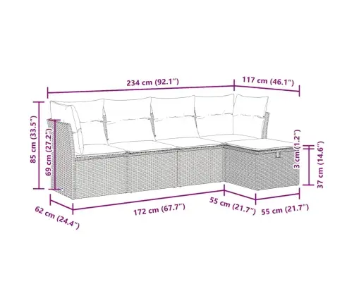 5-Daļīgs Dārza Dīvāna Komplekts Ar Matračiem, Pe Rotangpalma Vidaxl