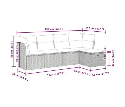 5-Daļīgs Dārza Dīvāna Komplekts Ar Matračiem, Pe Rotangpalma Vidaxl
