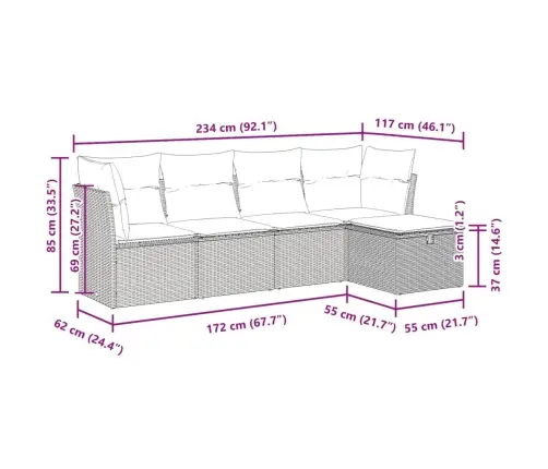 5-Daļīgs Dārza Dīvāna Komplekts, Matrači, Bēša Pe Rotangpalma Vidaxl