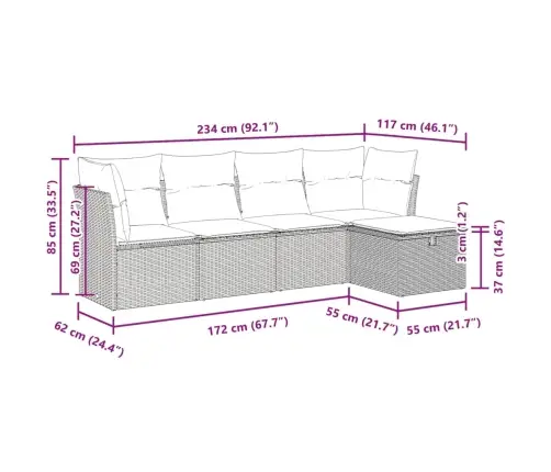 Sofos Komplektas Su Pagalvėlėmis, 5 Dalių, Pilkas, Poliratanas