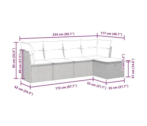 5-Osaline Aiamööblikomplekt Istmepatjadega, Polürotang, Hall